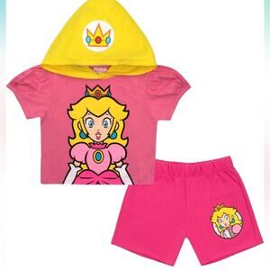 Super Mario PEACH hooded T-shirt and shorts set size 7/8